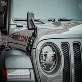 Jeep jl hood latches on a gray jeep wrangler rubicon front view